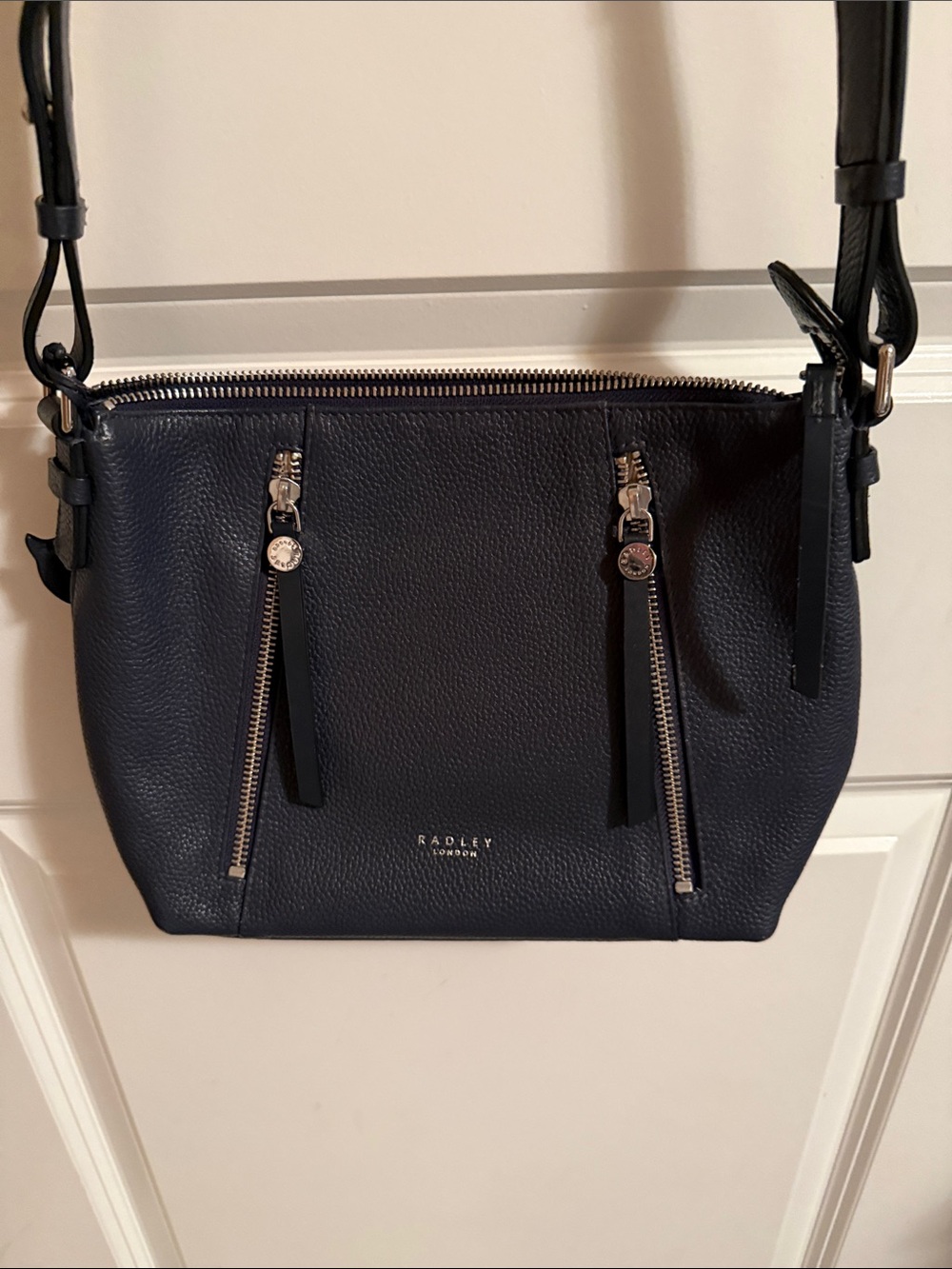 RADLEY LONDON Navy Pebbled Leather Zip-Front Crossbody